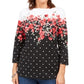 Karen Scott Women's Emily Printed Boat-Neck Top Black Size Medium