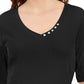 Karen Scott Women's Button Detail V Neck Top Black Size Small