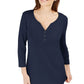 Karen Scott Women's 3/4 Sleeve Henley Shirt Blue Size Small