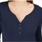 Karen Scott Women's 3/4 Sleeve Henley Shirt Blue Size Small