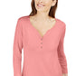 Karen Scott Women's 3/4-Sleeve Henley Shirt Pink Size Large