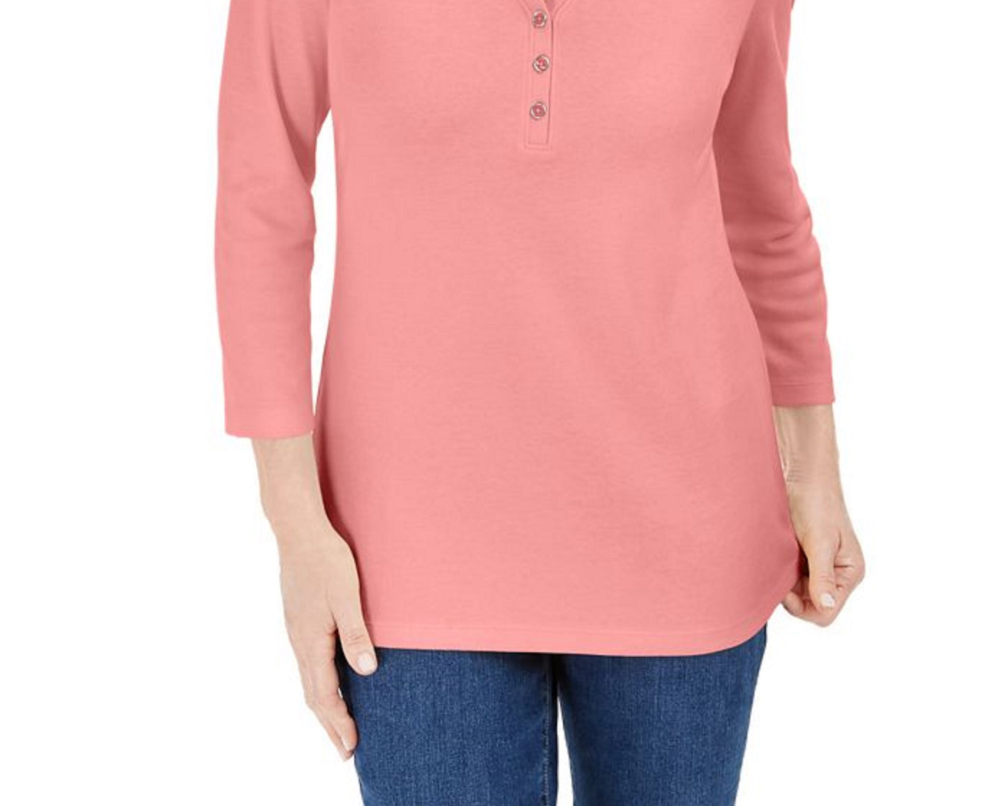 Karen Scott Women's 3/4-Sleeve Henley Shirt Pink Size Large