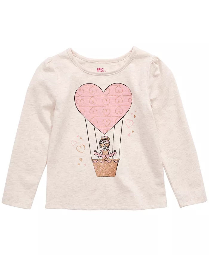 Epic Threads Little Girl's Heart Air Balloon Long Sleeve T-Shirt  White Size 6