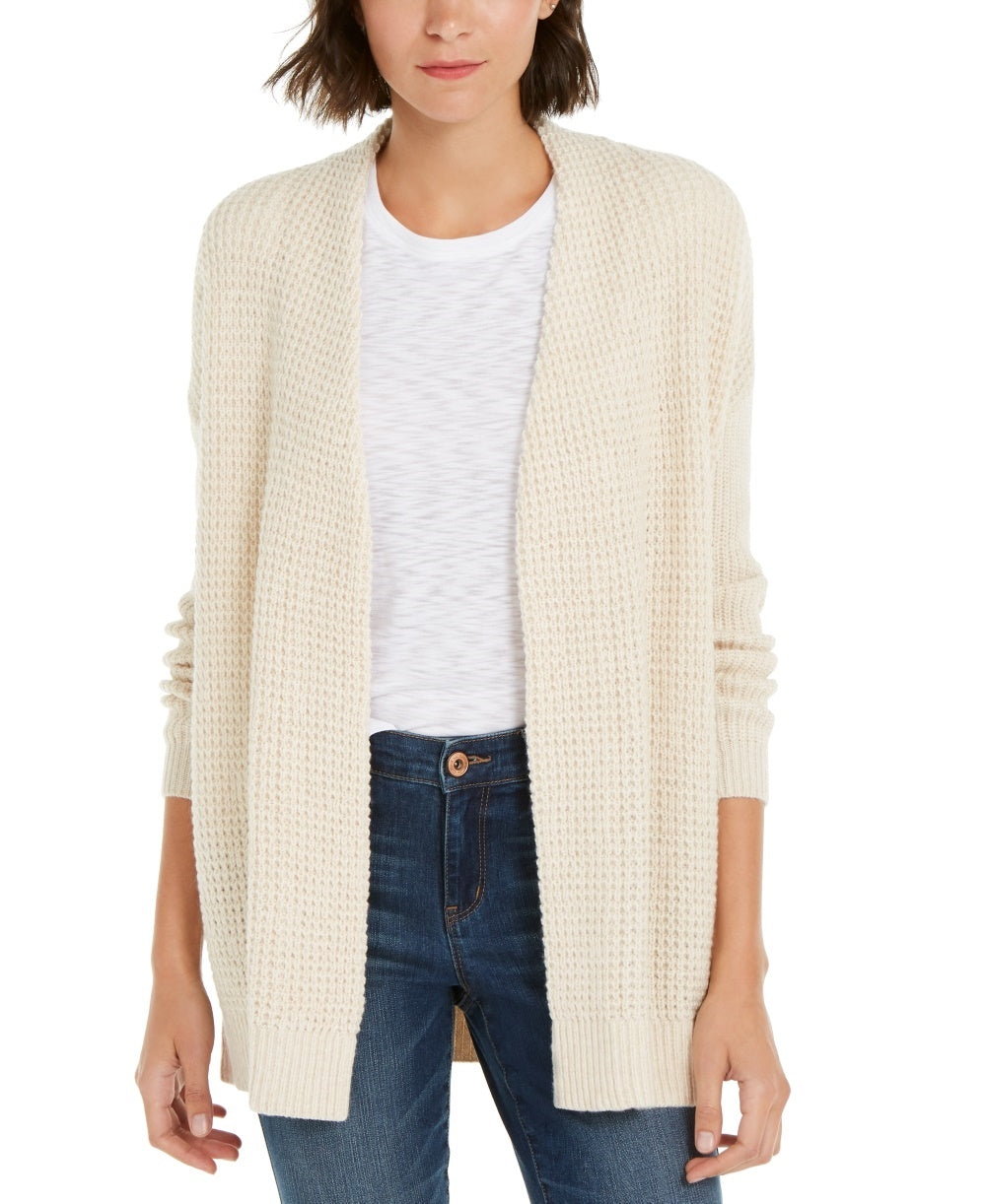 INC International Concepts Women's Waffle-Stitch Cozy Cardigan Sweater White Size Medium