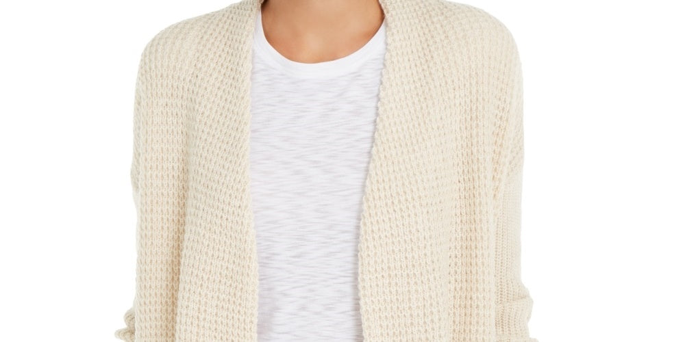 INC International Concepts Women's Waffle-Stitch Cozy Cardigan Sweater White Size Medium