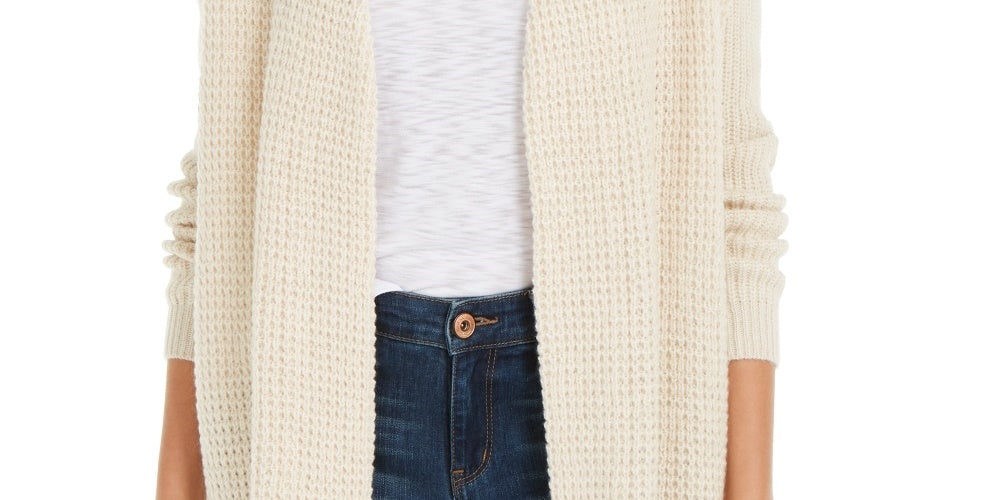 INC International Concepts Women's Waffle-Stitch Cozy Cardigan Sweater White Size Medium