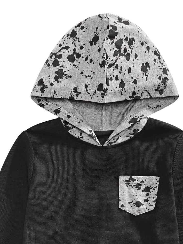 Epic Threads Toddler Boys Colorblocked Splatter-Print Thermal-Knit Hooded T-Shirt Black Size 3T