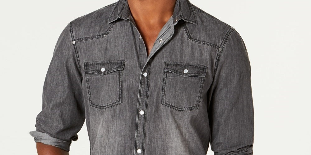 INC International Concepts Men's Faded Denim Shirt Grey Size XX-Large