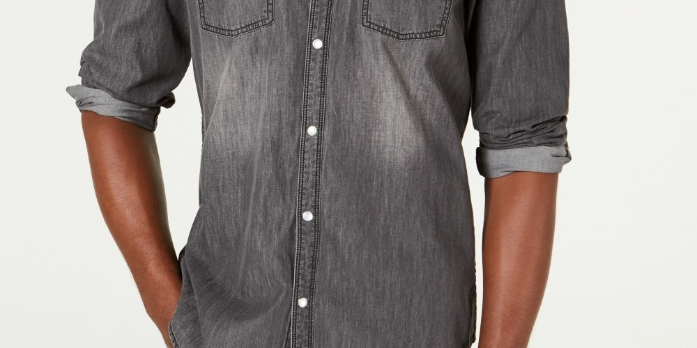 INC International Concepts Men's Faded Denim Shirt Grey Size XX-Large