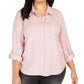 Style & Co Women's Button Down Solid Top Pink Size 0X