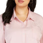 Style & Co Women's Button Down Solid Top Pink Size 0X
