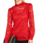 INC International Concepts Women's Lace Long Sleeve Mock Blouse Top Red Size Medium