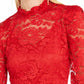 INC International Concepts Women's Lace Long Sleeve Mock Blouse Top Red Size Medium
