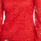 INC International Concepts Women's Lace Long Sleeve Mock Blouse Top Red Size Medium