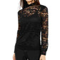 INC International Concepts Women's Petite Lace Mockneck Top Black Size Petite Large