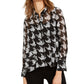 INC International Concepts Women's Houndstooth Shirt Black Size X-Small
