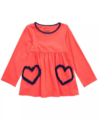 First Impressions Toddler Girls Cotton Long-Sleeve Heart Tunic Orange Size 3T