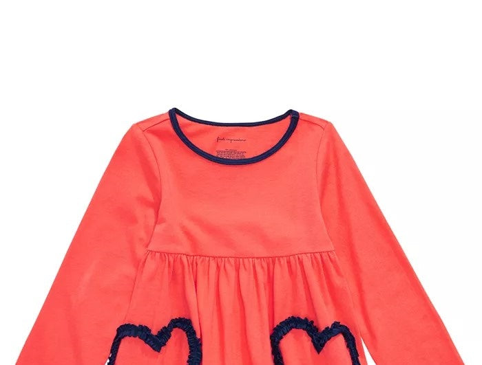 First Impressions Toddler Girls Cotton Long-Sleeve Heart Tunic Orange Size 3T