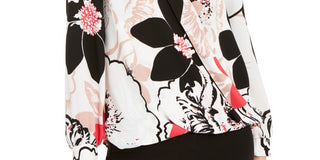 Alfani Women's Printed Piped SurPetite Largeice Top White Size Petite Large