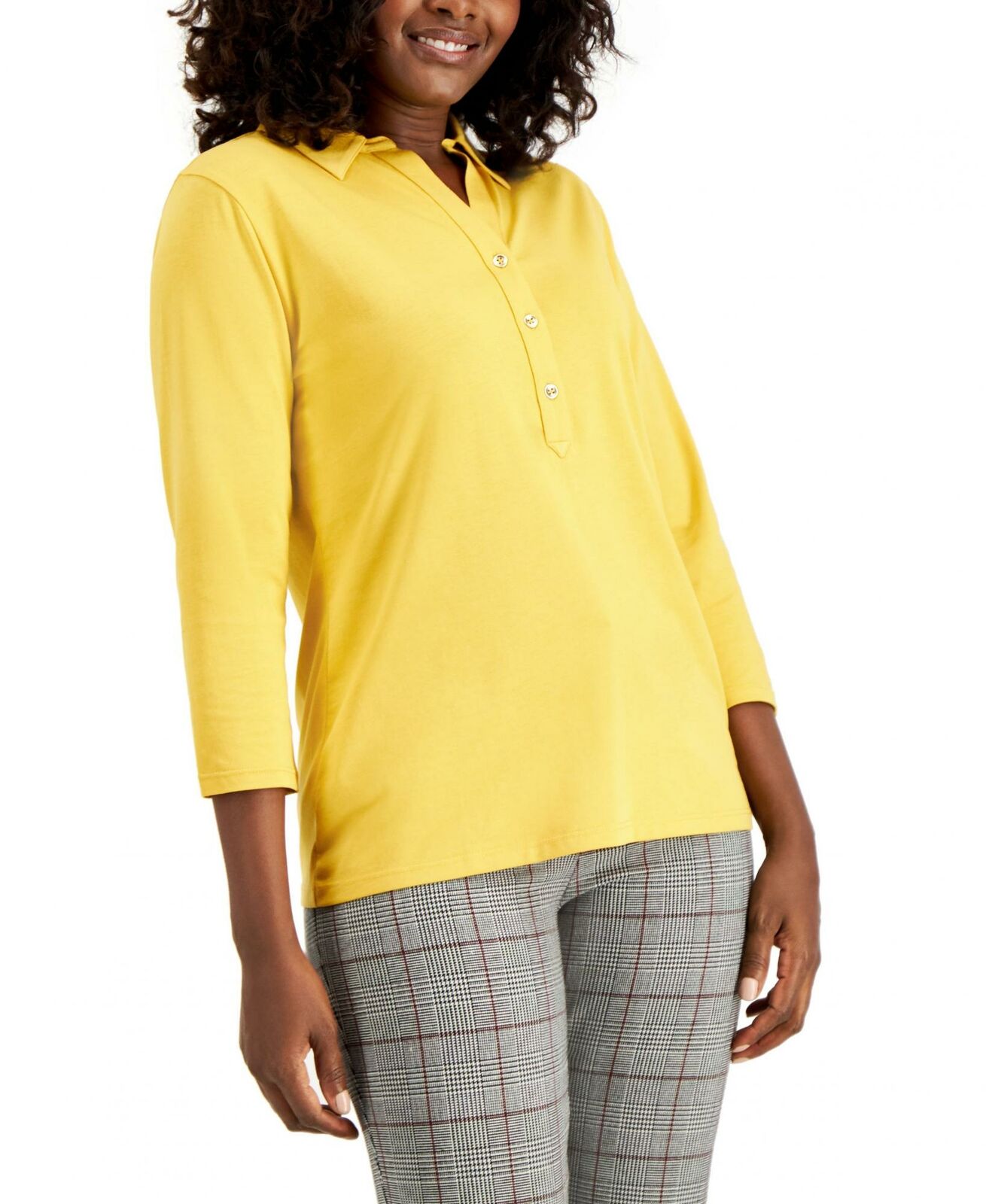 Charter Club Women's Supima Cotton 3/4 Sleeve Polo Yellow Size X-Large