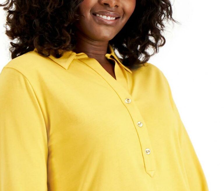 Charter Club Women's Supima Cotton 3/4 Sleeve Polo Yellow Size X-Large
