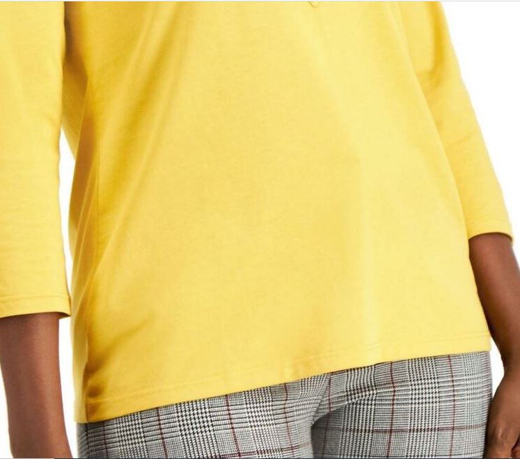 Charter Club Women's Supima Cotton 3/4 Sleeve Polo Yellow Size X-Large