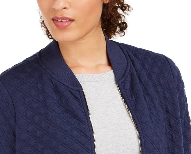 Charter Club Women's Textured Knit Bomber Jacket Blue Size X-Small