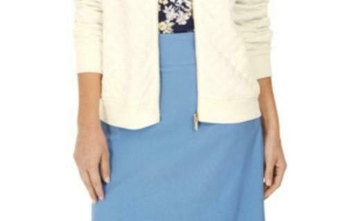 Charter Club Women's Textured Knit Bomber Jacket White Size Small