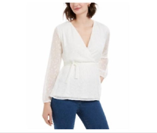 Charter Club Women's Clip-Dot Wrap Top White Size Small