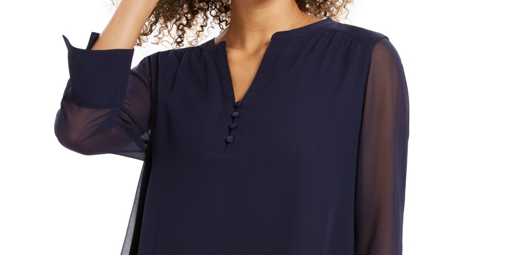Charter Club Women's Sheer-Sleeve Top Blue Size X-Small
