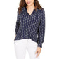 Charter Club Women's Printed Split Neck Top Blue Size X-Small