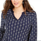 Charter Club Women's Printed Split Neck Top Blue Size X-Small