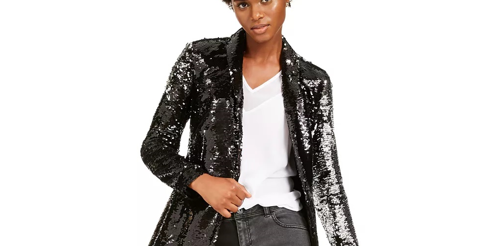 INC International Concepts Women's Allover-Sequin Blazer Black Size Small