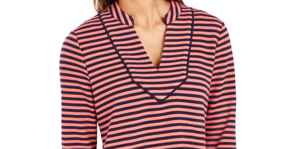 Charter Club Women's Striped 3/4 Sleeve Top Red Size X-Small