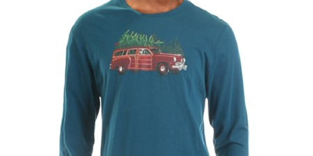 Clubroom Men's Teal Graphic Classic Fit T-Shirt Navy Size Large