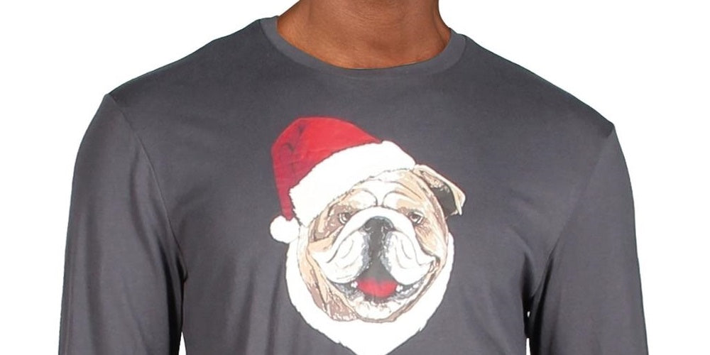 Club Room Men's Santa Bulldog Holiday Party Christmas Top Gray Size X-Large