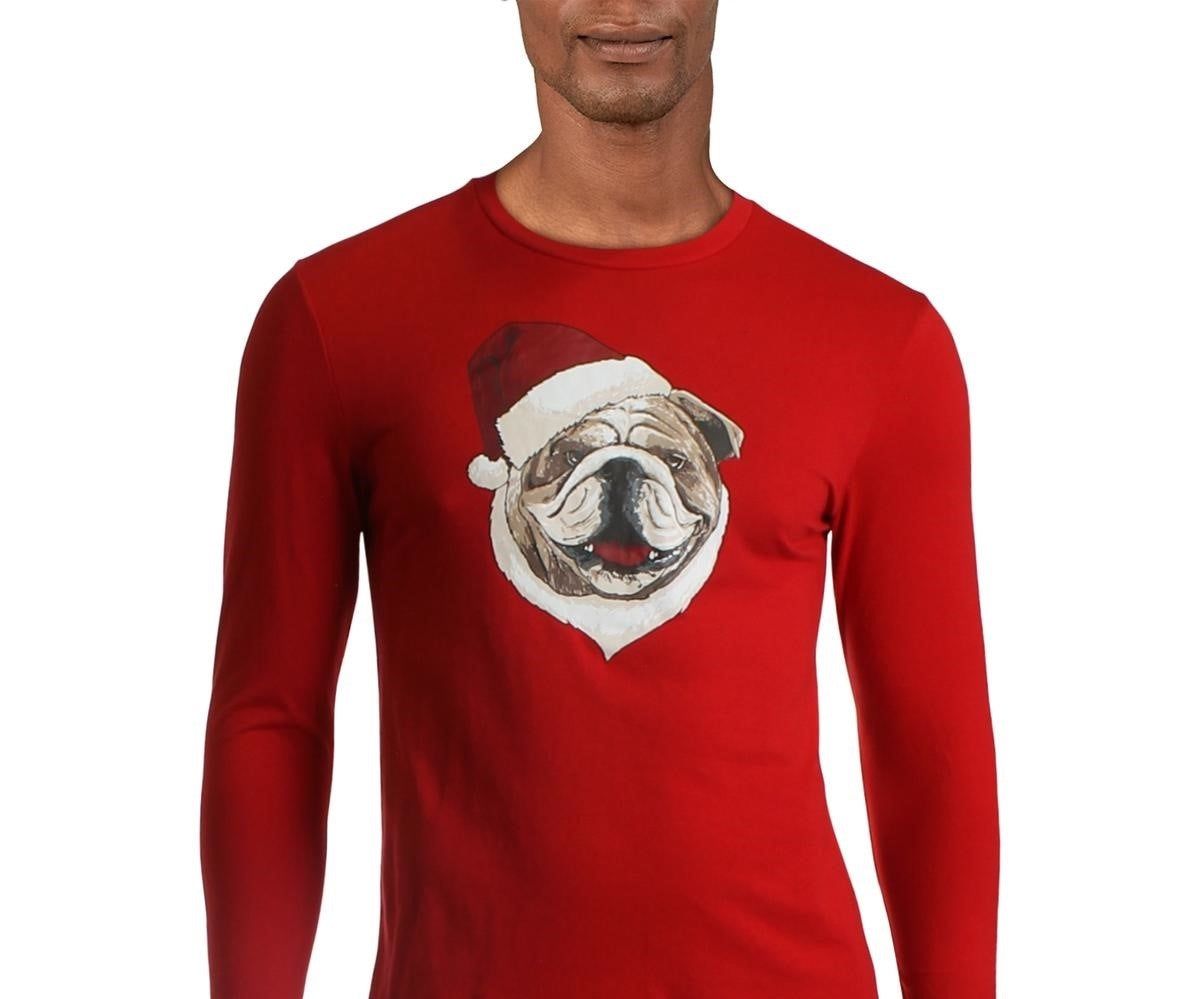 Club Room Men's Santa Bulldog Holiday Party Christmas Top Red Size X-Large