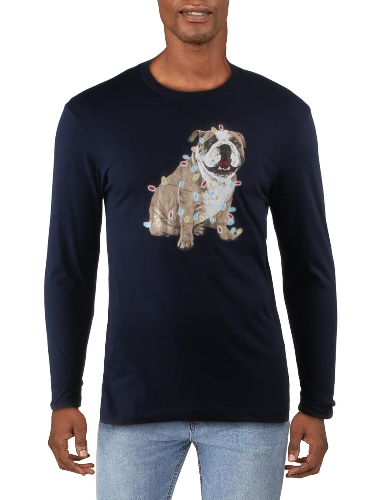 Club Room Men's Christmas Bulldog Graphic Holiday T-Shirt Navy Size Large