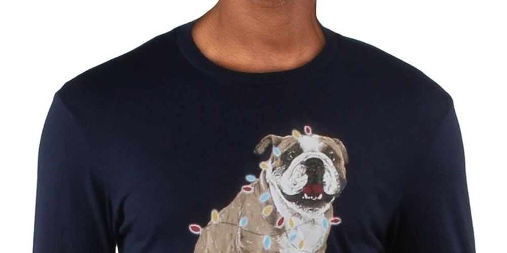 Club Room Men's Christmas Bulldog Graphic Holiday T-Shirt Navy Size Large