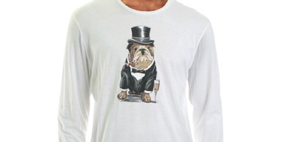 Club Room Men's Bulldog Tuxedo Graphic Crewneck T-Shirt White Size X-Large