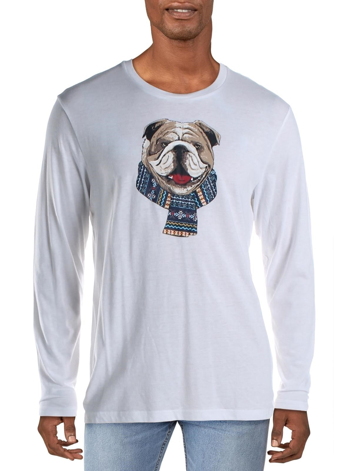 Club Room Men's Bulldog Scarf Cotton Blend Graphic T-Shirt White Size X-Large