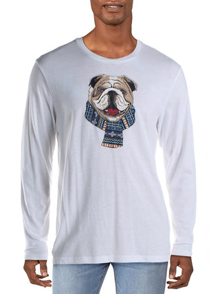 Club Room Men's Bulldog Scarf Cotton Blend Graphic T-Shirt White Size X-Large