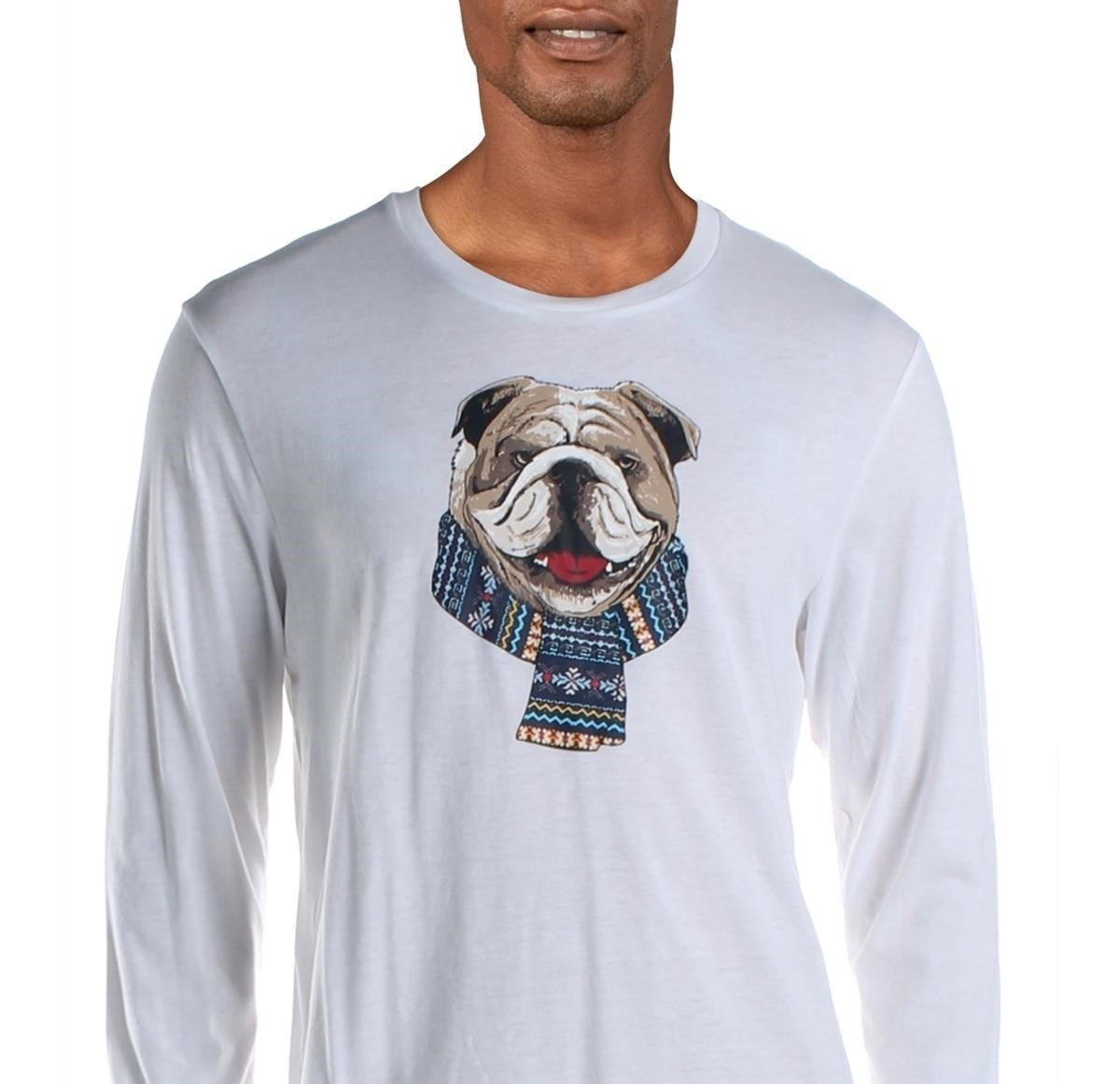 Club Room Men's Bulldog Scarf Cotton Blend Graphic T-Shirt White Size X-Large