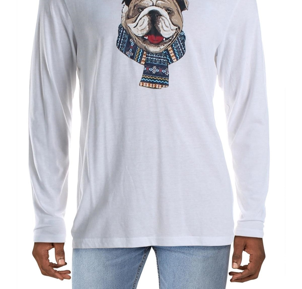 Club Room Men's Bulldog Scarf Cotton Blend Graphic T-Shirt White Size X-Large