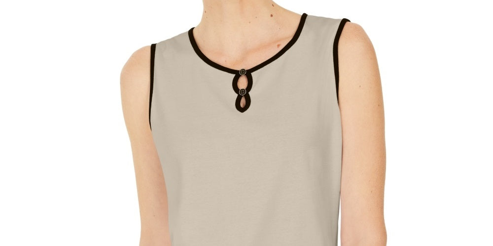 Karen Scott Women's Tipped Keyhole Tank Beige Size Small