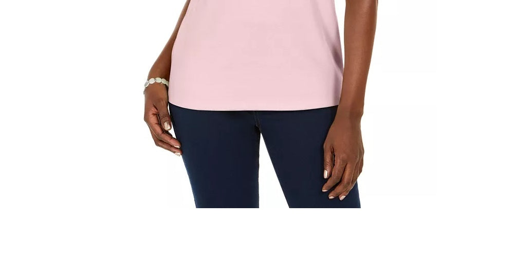 Karen Scott Women's Petite Crochet Keyhole Top Pink Size Petite