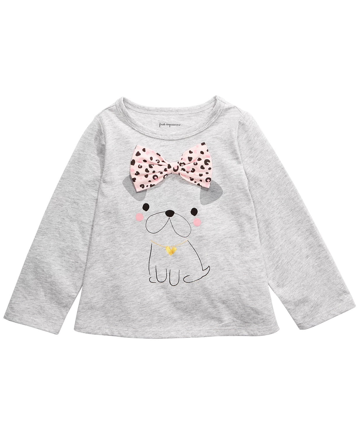 First Impressions Baby Girl's Dog Bow T-Shirt Gray Size 12 Months