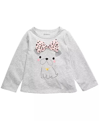 First Impressions Baby Girl's Dog Bow T-Shirt Gray Size 3-6 Months