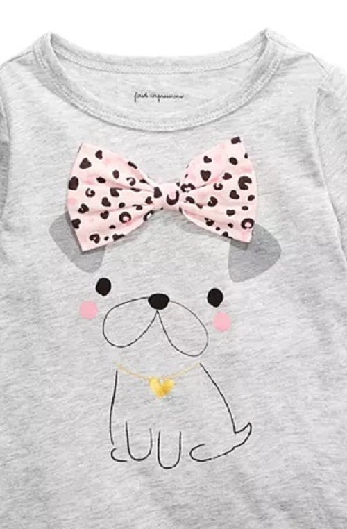 First Impressions Baby Girl's Dog Bow T-Shirt Gray Size 3-6 Months