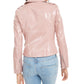 Bar III Women's Faux-Leather Moto Jacket Pink Size X-Small